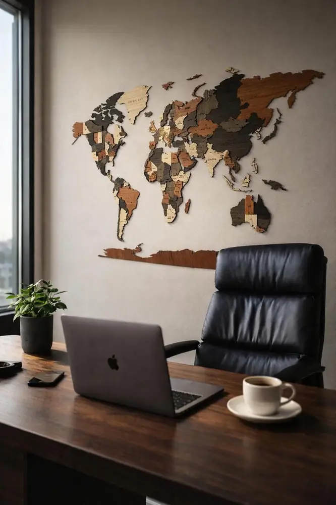 Carte du monde dans un bureau moderne