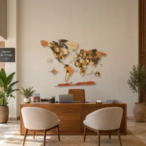 Carte du monde en bois 3D – 150 × 90 cm