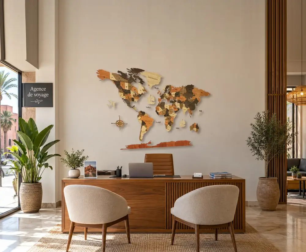 Carte du monde en bois 3D – 150 × 90 cm