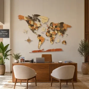 Carte du monde en bois 3D – 200 × 120 cm